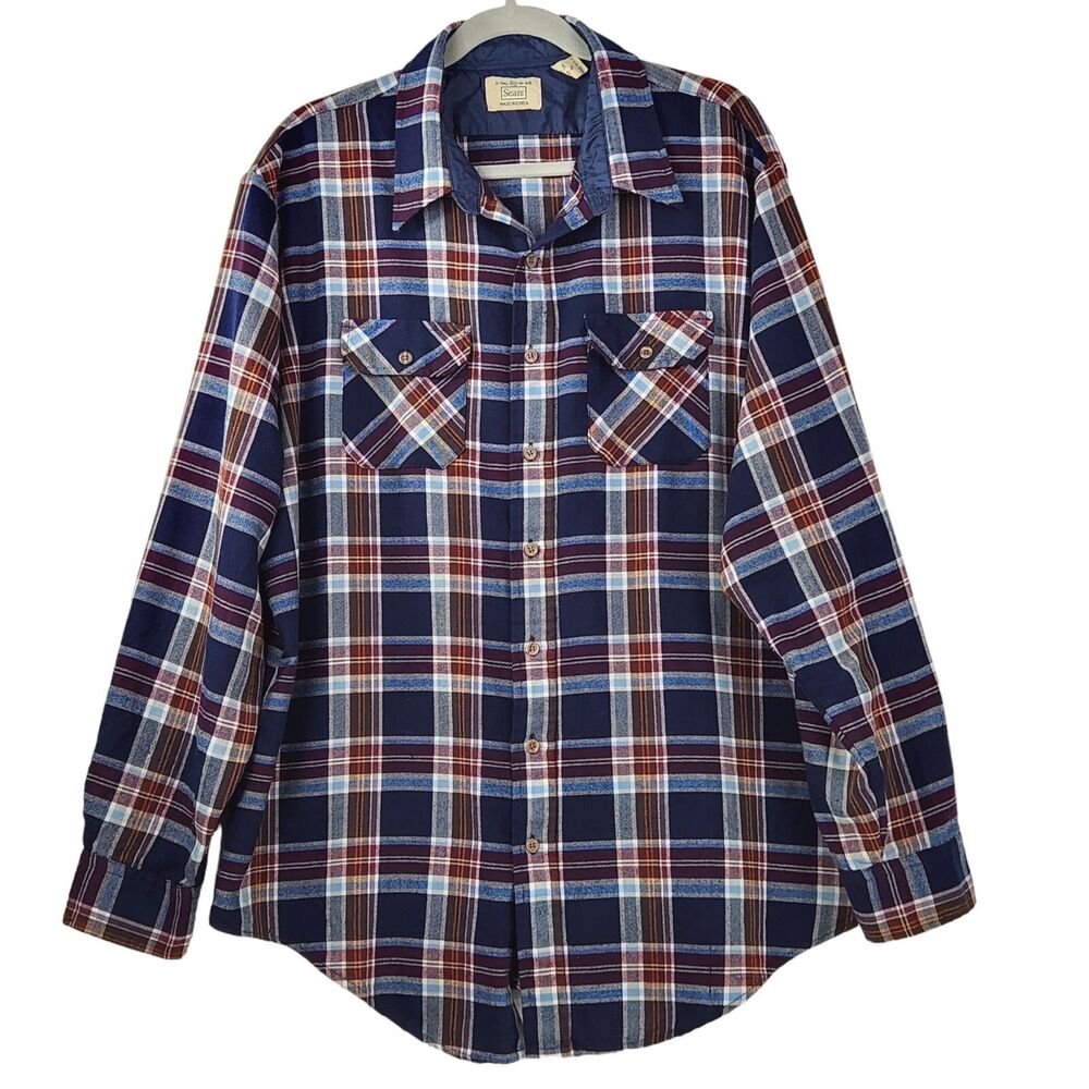 Vintage Sears Shirt Multicolor Plaid Button Up Retro Men’s Size 2XL Tall 18-18.5